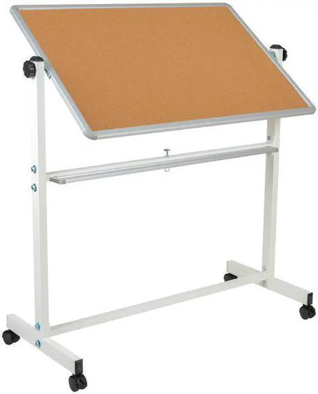 Alt view image 20 of 20 - HERCULES Series 45.25"W x 54.75"H Reversible Mobile Cork Bulletin Board and White Board with Pen Tray