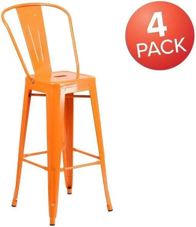Alt view image 12 of 15 - FLASH FURNITURE 4-CH-31320-30GB-OR-GG Orange Metal Indoor-Outdoor Barstool with
