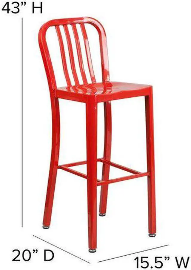 Alt view image 2 of 17 - FLASH FURNITURE 2-CH-61200-30-RED-GG Red Metal Outdoor Stool,30"
