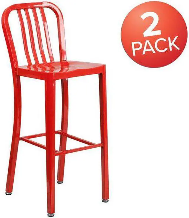 Alt view image 3 of 17 - FLASH FURNITURE 2-CH-61200-30-RED-GG Red Metal Outdoor Stool,30"