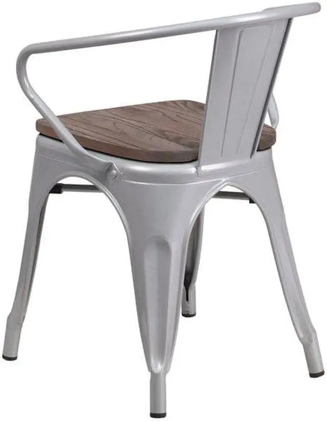 Alt view image 6 of 14 - FLASH FURNITURE 4-CH-31270-SIL-WD-GG Silver Metal Chair with Wood Seat and Arms