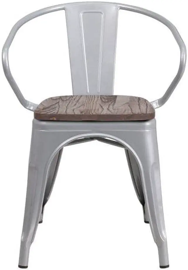 Alt view image 7 of 14 - FLASH FURNITURE 4-CH-31270-SIL-WD-GG Silver Metal Chair with Wood Seat and Arms