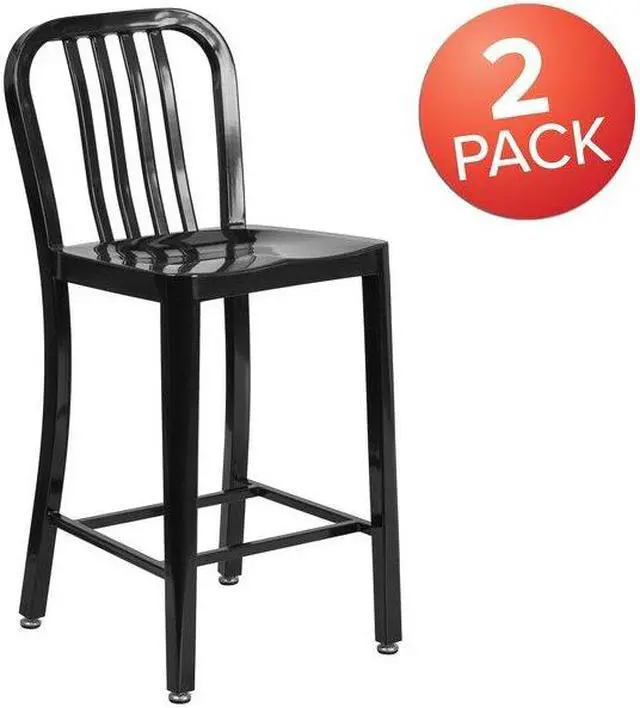 Alt view image 10 of 20 - Flash Furniture 24" High Black Metal Indoor-Outdoor Counter Height Stool with Vertical Slat Back 2 Pack (2CH6120024BK)
