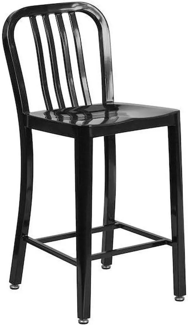 Alt view image 14 of 20 - Flash Furniture 24" High Black Metal Indoor-Outdoor Counter Height Stool with Vertical Slat Back 2 Pack (2CH6120024BK)