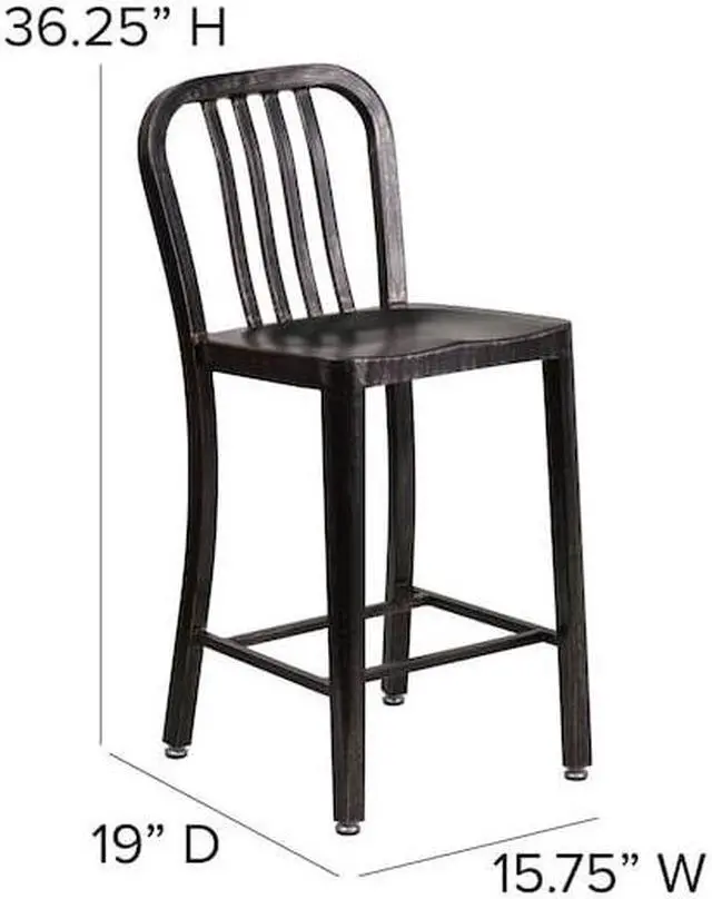 Alt view image 10 of 14 - Flash Furniture 24" High Black-Antique Gold Metal Indoor-Outdoor Counter Stool with Vertical Slat Back 2 Pack (2CH6120024BQ)