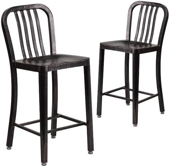 Alt view image 9 of 14 - Flash Furniture 24" High Black-Antique Gold Metal Indoor-Outdoor Counter Stool with Vertical Slat Back 2 Pack (2CH6120024BQ)