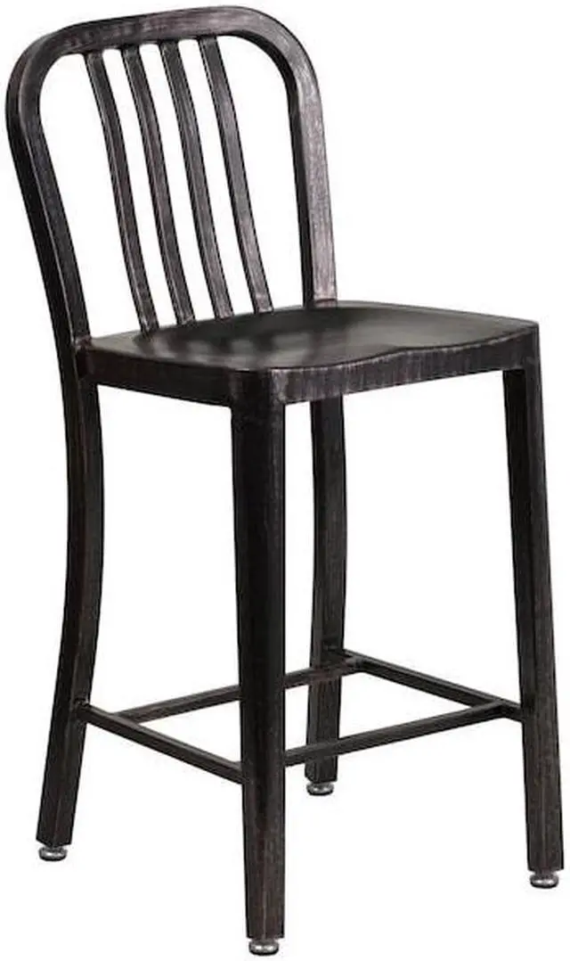 Alt view image 14 of 14 - Flash Furniture 24" High Black-Antique Gold Metal Indoor-Outdoor Counter Stool with Vertical Slat Back 2 Pack (2CH6120024BQ)
