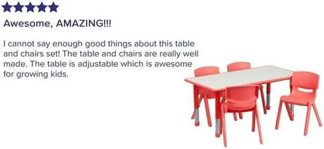 Alt view image 9 of 19 - 23.625''W x 47.25''L Rectangular Red Plastic Height Adjustable Activity Table Set with 4 Chairs