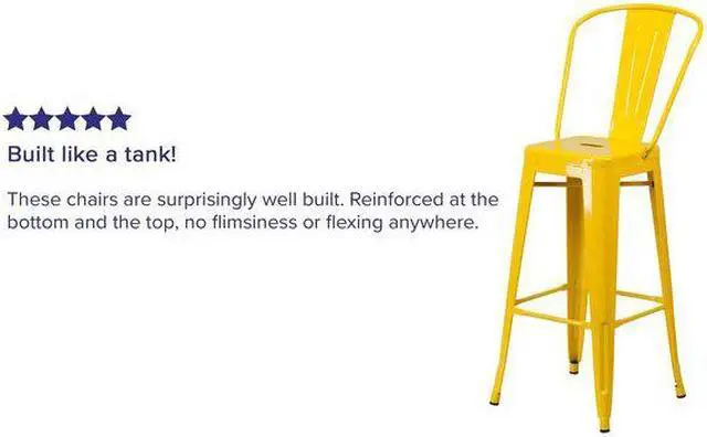 Alt view image 14 of 20 - Commercial Grade 30" High Yellow Metal Indoor-Outdoor Barstool with Removable Back