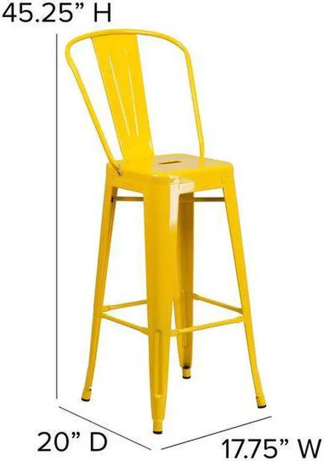 Alt view image 12 of 20 - Commercial Grade 30" High Yellow Metal Indoor-Outdoor Barstool with Removable Back