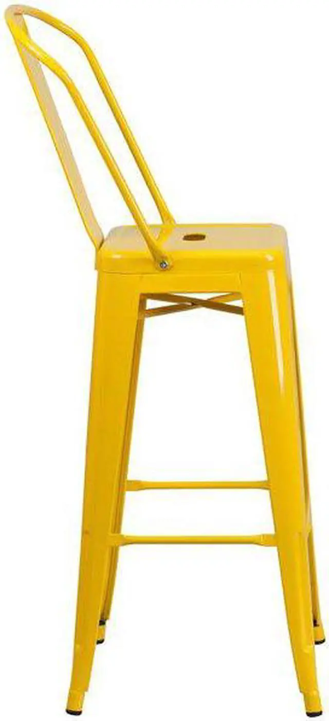 Alt view image 15 of 20 - Commercial Grade 30" High Yellow Metal Indoor-Outdoor Barstool with Removable Back