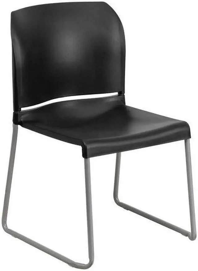 Alt view image 13 of 20 - HERCULES Series 880 lb. Capacity Black Full Back Contoured Stack Chair with Gray Powder Coated Sled Base