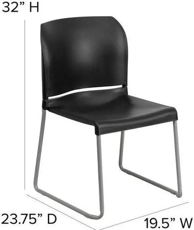 Alt view image 14 of 20 - HERCULES Series 880 lb. Capacity Black Full Back Contoured Stack Chair with Gray Powder Coated Sled Base