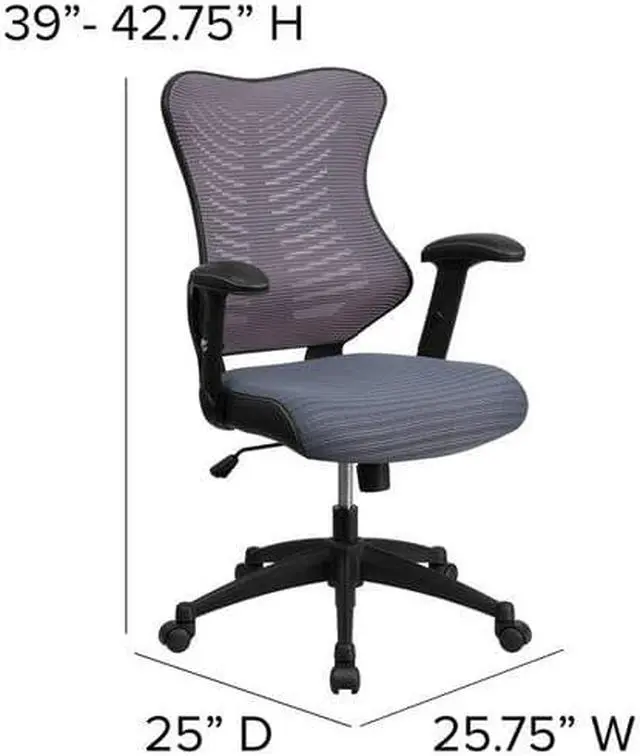 Alt view image 19 of 20 - High Back Designer Gray Mesh Executive Swivel Ergonomic Office Chair with Adjustable Arms