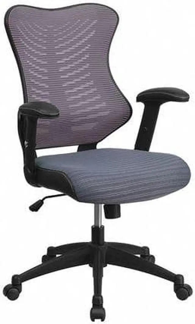 Alt view image 17 of 20 - High Back Designer Gray Mesh Executive Swivel Ergonomic Office Chair with Adjustable Arms