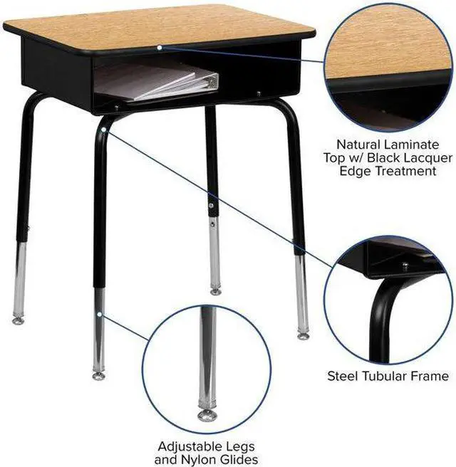 Alt view image 19 of 20 - Student Desk with Open Front Metal Book Box