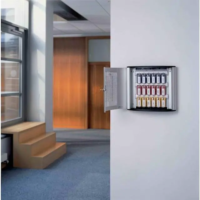 Alt view image 6 of 8 - durable key box with key lock, holds 18 key tags, 11 x 113/4 x 45/8 inches, brushed aluminum 195123