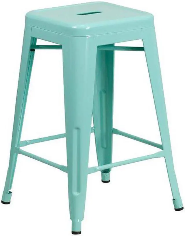 Alt view image 7 of 20 - Commercial Grade 24" High Backless Mint Green Indoor-Outdoor Counter Height Stool