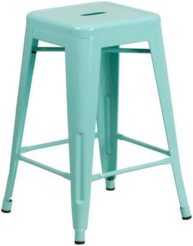 Alt view image 6 of 20 - Commercial Grade 24" High Backless Mint Green Indoor-Outdoor Counter Height Stool
