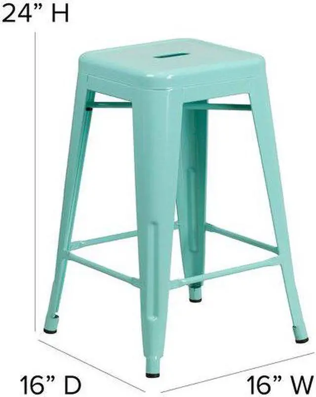 Alt view image 8 of 20 - Commercial Grade 24" High Backless Mint Green Indoor-Outdoor Counter Height Stool