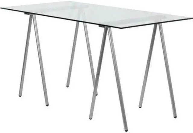 Alt view image 2 of 10 - Glass Computer Desk with Silver Metal Frame