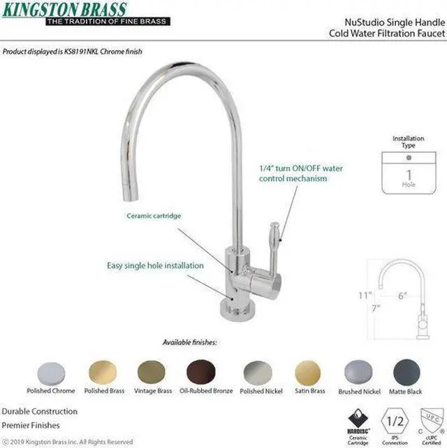 Alt view image 3 of 5 - Kingston Brass KS8195NKL Modern Nustudio Single-Handle Cold Water Filtration Faucet - Oil Rubbed Bronze