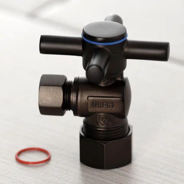 Alt view image 3 of 8 - Kingston Brass CC53305DX Concord 5/8" x 3/8" O.D. Comp, Quarter Turn Angle Stop Valve, Oil Rubbed Bronze