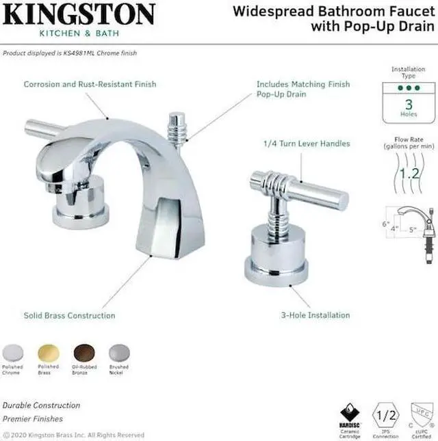 Alt view image 5 of 10 - Two Handle 8 to 16 Widespread Lavatory Faucet with Brass Pop-up
