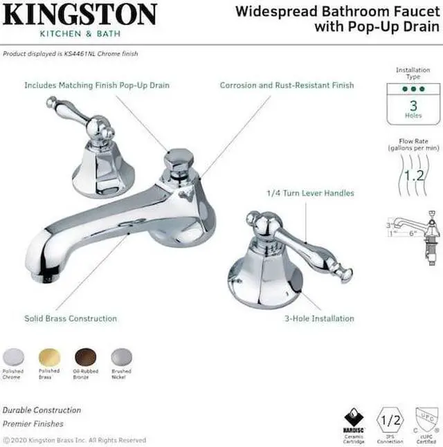 Alt view image 3 of 4 - Kingston Brass KS4468NL Naples Two Handle 8" to 16" Widespread Lavatory Faucet w