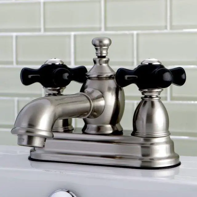 Alt view image 3 of 4 - Kingston Brass KS7008PKX 4 in. Long Spout Centerset Lavatory Faucet with Brass Pop-Up Cross Handle, Satin Nickel