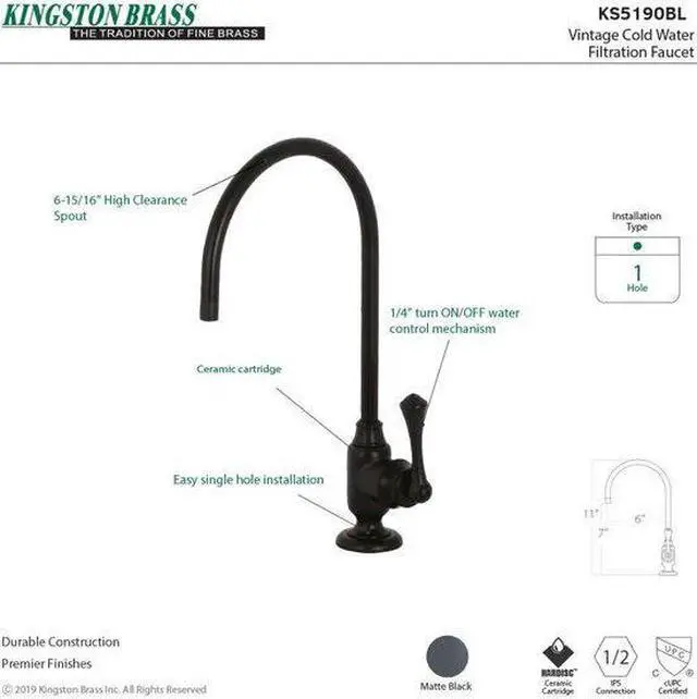 Alt view image 3 of 11 - Kingston Brass KS5190BL Traditional Vintage Single-Handle Water Filtration Faucet - Matte Black