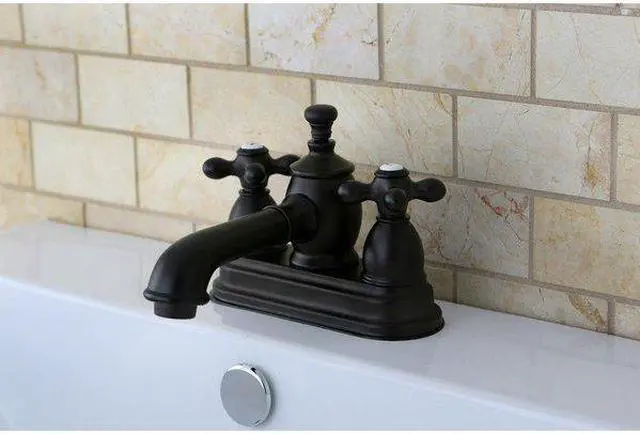 Alt view image 6 of 8 - Kingston Brass KS7005AX 4 in. English Country Centerset Lavatory Faucet with Brass Pop-Up Cross Handle, Oil Rubbed Bronze