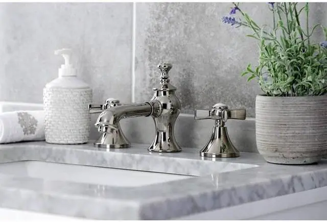 Alt view image 4 of 11 - Kingston Brass KC7066ZX Millennium widespread Lavatory Faucet with Brass Pop-Up Drain, Polished Nickel