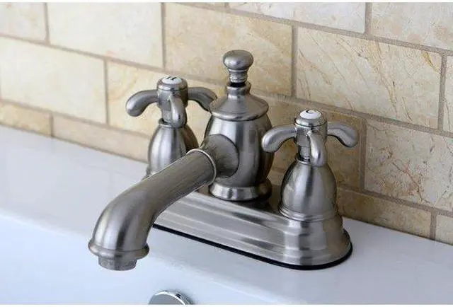 Alt view image 4 of 5 - Kingston Brass KS7008TX 4 in. French Country Centerset Lavatory Faucet with Brass Pop-Up, Satin Nickel
