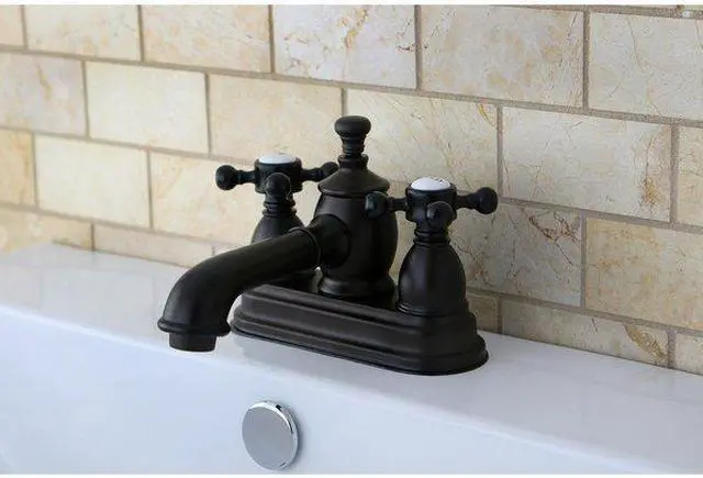 Alt view image 4 of 6 - Kingston Brass KS7005BX 4 in. English Country Centerset Lavatory Faucet with Brass Pop-Up Cross Handle, Oil Rubbed Bronze
