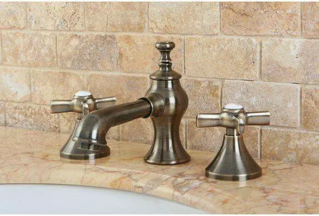 Alt view image 3 of 5 - Kingston Brass KC7063ZX Millennium widespread Lavatory Faucet with Brass Pop-Up Drain, Antique Brass