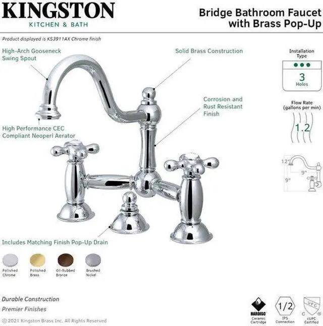 Alt view image 5 of 10 - Two Handle 8" Widespread Lavatory Faucet with Brass Pop-up in Chrome by Kingston Brass