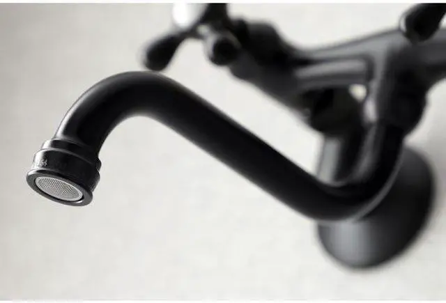 Alt view image 3 of 9 - Kingston Brass KS216MB Kingston Two-Handle Wall Mount Bathroom Faucet, Matte Black