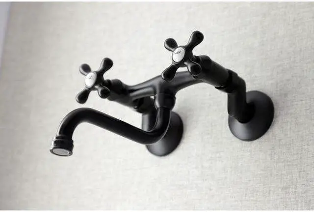 Alt view image 5 of 9 - Kingston Brass KS216MB Kingston Two-Handle Wall Mount Bathroom Faucet, Matte Black