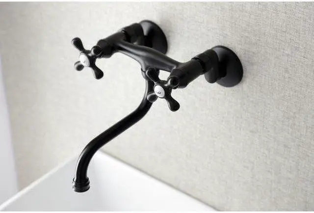 Alt view image 7 of 9 - Kingston Brass KS216MB Kingston Two-Handle Wall Mount Bathroom Faucet, Matte Black
