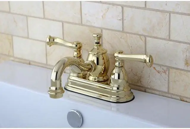 Alt view image 4 of 6 - Kingston Brass KS7102FL 4 in. Royale Centerset Lavatory Faucet with Brass Pop-Up & Metal Lever Handle Polished Brass