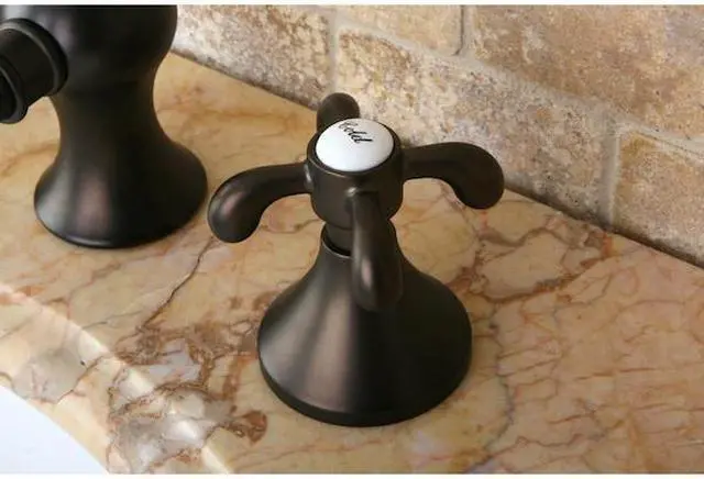 Alt view image 4 of 9 - Kingston Brass KC7165TX Duches Widespread Lavatory Faucet with Classy Cross Handle & Brass Pop-Up, Oil Rubbed Bronze