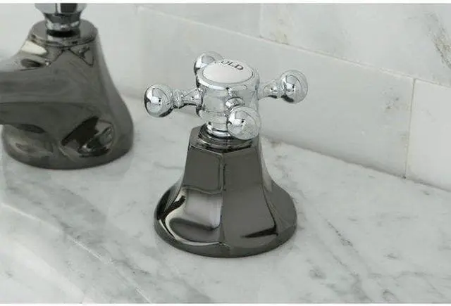Alt view image 5 of 9 - Kingston Brass NS4467BX Water Onyx widespread lavatory faucet with brass pop-up drain, black nickel finish with chrome trim