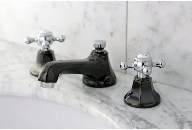 Alt view image 6 of 9 - Kingston Brass NS4467BX Water Onyx widespread lavatory faucet with brass pop-up drain, black nickel finish with chrome trim