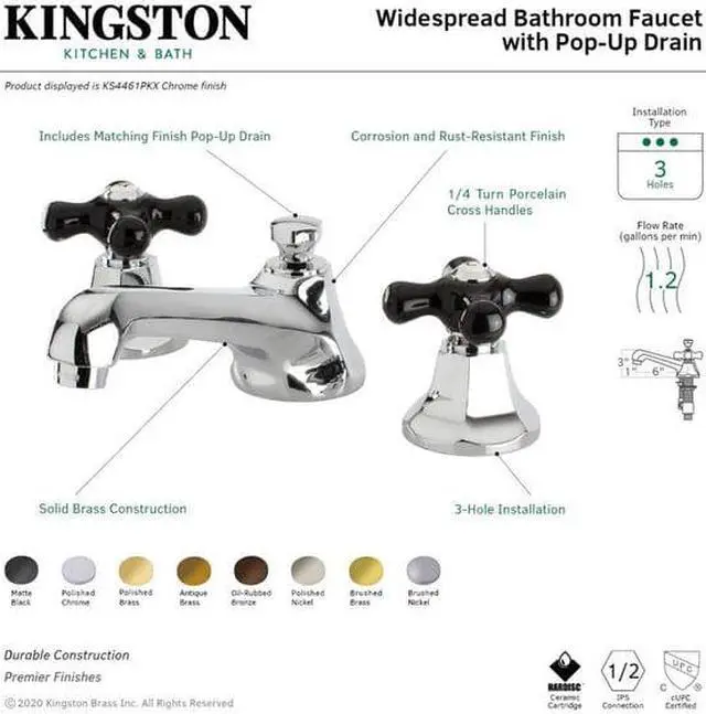 Alt view image 5 of 7 - Kingston Brass KS4468PKX Metropolitan Onyx Widespread Lavatory Faucet With Black