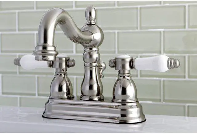 Alt view image 3 of 13 - Kingston Brass KS1608BPL 4 in. Centerset Lavatory Faucet with Brass Pop-Up Classic Cross Handle, Satin Nickel