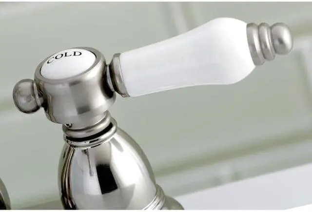 Alt view image 4 of 13 - Kingston Brass KS1608BPL 4 in. Centerset Lavatory Faucet with Brass Pop-Up Classic Cross Handle, Satin Nickel