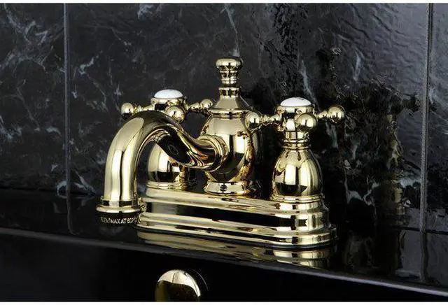 Alt view image 4 of 6 - Kingston Brass KS7102BX 4 in. Centerset Lavatory Faucet with Heritage Spout & Metal Cross Handle, Polished Brass