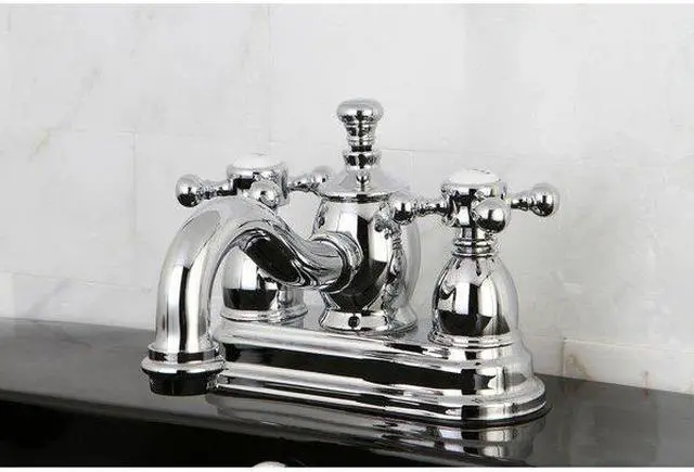 Alt view image 9 of 11 - Kingston Brass KS7101BX 4 in. Centerset Lavatory Faucet with Heritage Spout & Metal Cross Handle, Polished Chrome