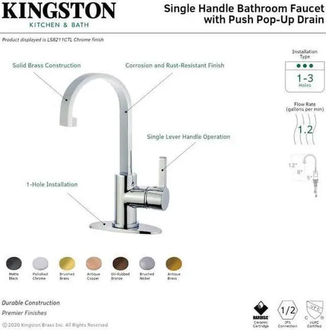 Alt view image 3 of 7 - Fauceture LS8218CTL Continental Single-Handle Bathroom Faucet, Brushed Nickel